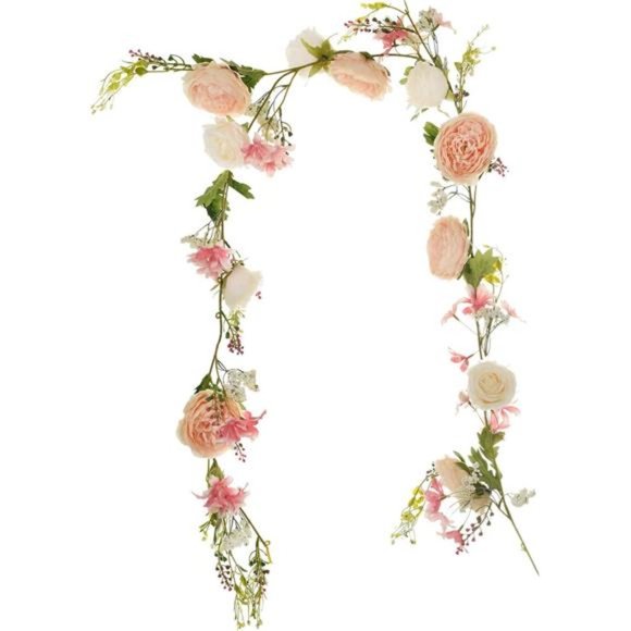 Artificial Peony Flower Garland - 6ft Silk Peony Garland with Champagne & White - Picture 1 of 7